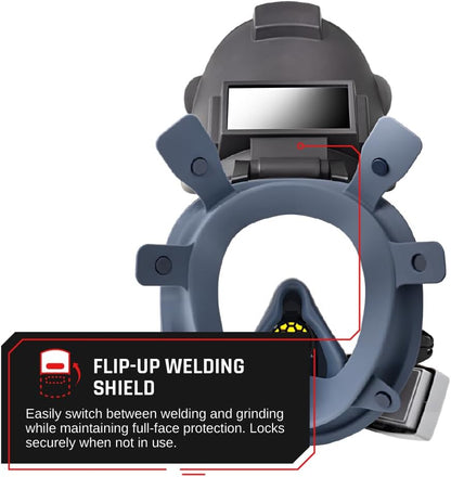 WF-100 Full-Face Welding Respirator - Gas Mask Welding Hood with Dual P3 Cartridges - 99.9% Particulate, Organic Vapor, Acidic Gas Filtration