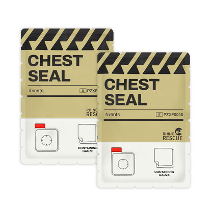 RHINO RESCUE Vented Chest Seal, 4 Vents, Sterile Emergency Trauma Dressing, Occlusive Adhesive Pad, IFAK Trauma Refill Medical First Aid Supplies for Wound Care, Gunshot Wound, Sucking Chest(2 Count)