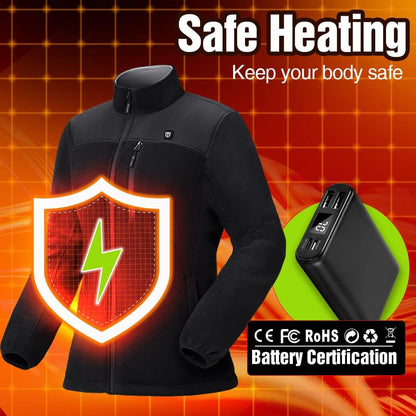 TIDEWE Women’s Heated Jacket Fleece with Battery Pack, Rechargeable Coat for Hunting (Black, Camo, Size S-XXL)