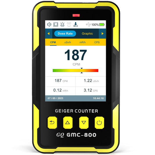 Nuclear Radiation Detector GQ 800 Geiger Counter USA Design Product US National Standard Large Color LCD Display 5 Alarm Types Dosimeter Data Save & Global Share Beta Gamma X-ray Portable Device
