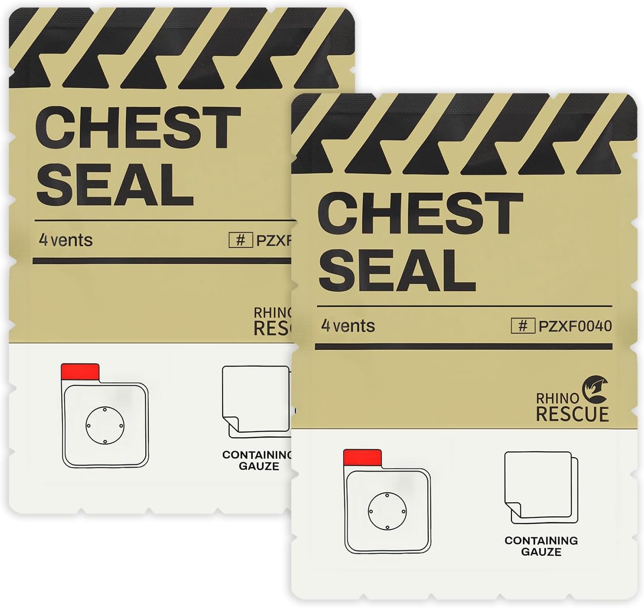 Rhino RESUE Bundle-Vented Chest Seal, 4 Vents, Sterile Emergency Trauma Dressing, Occlusive Adhesive Pad+Trauma Kit with C-A-T Tourniquet, Tactical First Aid Kit Molle Pouch for Military