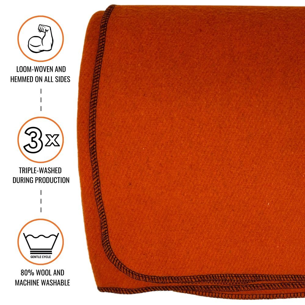 Arcturus Military Wool Blanket - Warm, Thick, Washable - Great for Outdoors, Camping, Stadium Blanket, Picnics, Travel - Car & Bushcraft Survival Kits