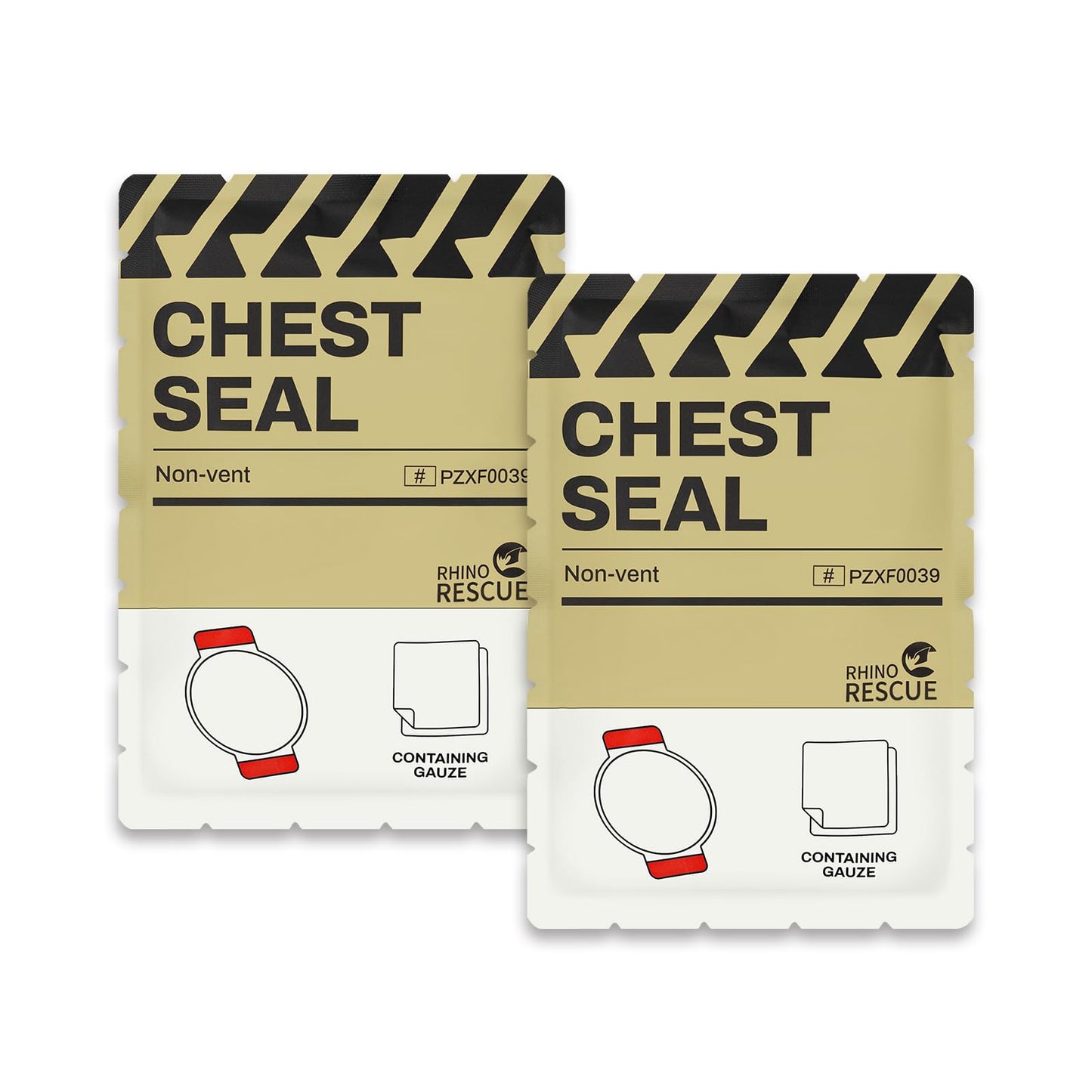RHINO RESCUE Vented Chest Seal, 4 Vents, Sterile Emergency Trauma Dressing, Occlusive Adhesive Pad, IFAK Trauma Refill Medical First Aid Supplies for Wound Care, Gunshot Wound, Sucking Chest(2 Count)