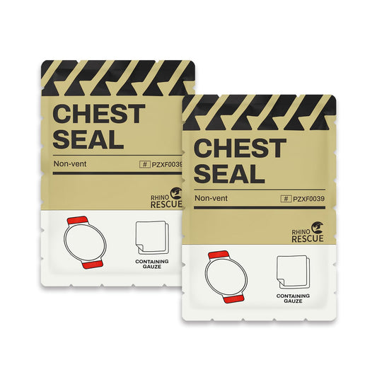 RHINO RESCUE Vented Chest Seal, 4 Vents, Sterile Emergency Trauma Dressing, Occlusive Adhesive Pad, IFAK Trauma Refill Medical First Aid Supplies for Wound Care, Gunshot Wound, Sucking Chest(2 Count)