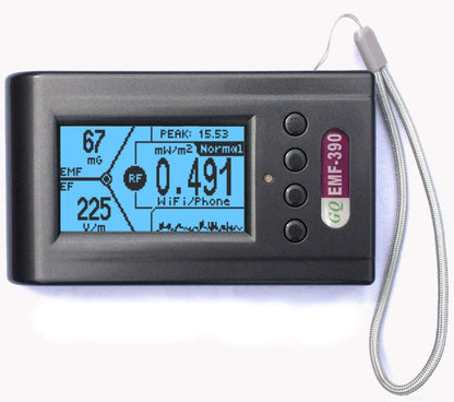Advanced EMF Meter GQ EMF-390 3-in-1 EMF ELF RF Meter, Low-Band 5G Cell Tower Smart Meter WiFi Signal Detector RF up to 10GHz with Data Logger and 2.5Ghz Spectrum Analyzer