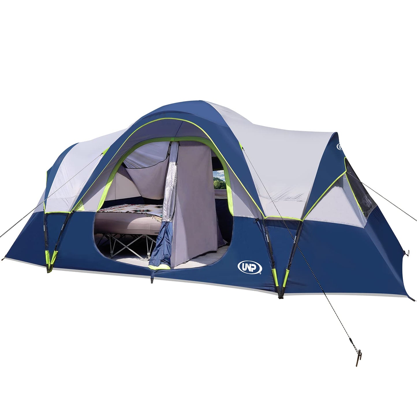 UNP Camping Tent 10-Person-Family Tents, Parties, Music Festival Tent, Big, Easy Up, 5 Large Mesh Windows, Double Layer, 2 Room, Waterproof, Weather Resistant, 18ft x 9ft x78in