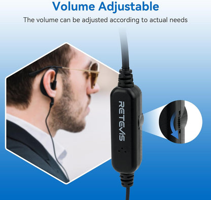 Retevis Volume Adjustable Walkie Talkie Earpiece with Mic, Coil Tube, for RT22 RT68 RT21 H-777 H-777H RT86S, Compatible with Pxton Baofeng BF-T26 Kenwood Two Way Radio, 2 Way Radio Earpiece(20 Pack)