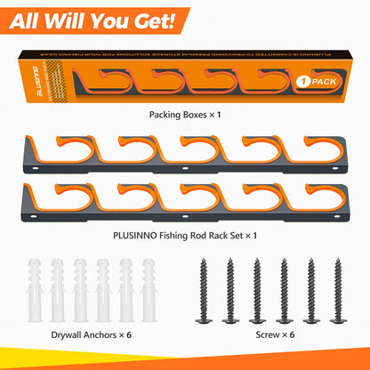 PLUSINNO H5 Horizontal Fishing Rod/Pole Holders for Garage, Wall or Ceiling Mounted Fishing Rod Rack, Aviation Aluminum Fishing Holder Holds up to 5/10/20 Rod or Combos Fishing Gear and Gifts for Men