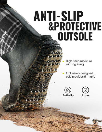 TIDEWE Rubber Boots for Women with Steel Shank, 6mm Neoprene Waterproof Insulated Mid Calf Rain Boots, Sturdy Hunting Work Boots for Farming Gardening Fishing