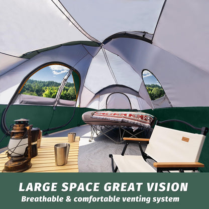UNP Camping Tent 10-Person-Family Tents, Parties, Music Festival Tent, Big, Easy Up, 5 Large Mesh Windows, Double Layer, 2 Room, Waterproof, Weather Resistant, 18ft x 9ft x78in