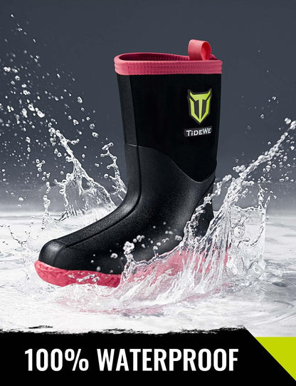 TIDEWE Rubber Boots for Women with Steel Shank, 6mm Neoprene Waterproof Insulated Mid Calf Rain Boots, Sturdy Hunting Work Boots for Farming Gardening Fishing
