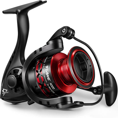 Piscifun Flame Spinning Reels, Lightweight 9+1BB Ultra Smooth Spinning Fishing Reels, 19.8LBs Max Drag, 2000, 3000, 4000, 5000 Series, Red & Blue