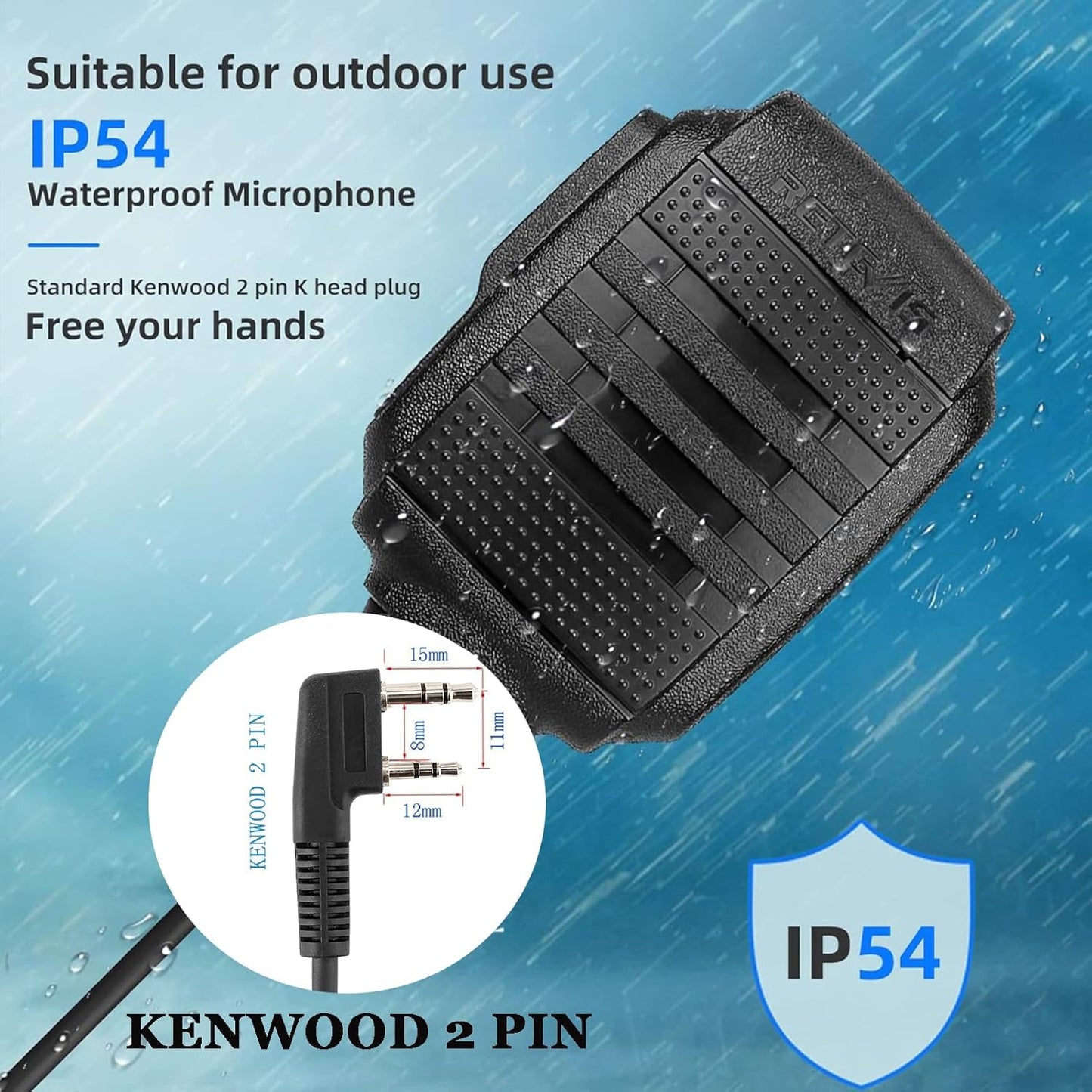 Retevis Walkie Talkie Speaker Mic,IP54 Waterproof 2 Pin Shoulder Speaker Mic,for RT22 RT68 RT27 H777 RB26 RB29,Compatible with BAOFENG UV-5R BF-F8HP PRO 5RM UV-21R K5PLUS Samcom Pxton Tidradio Radio