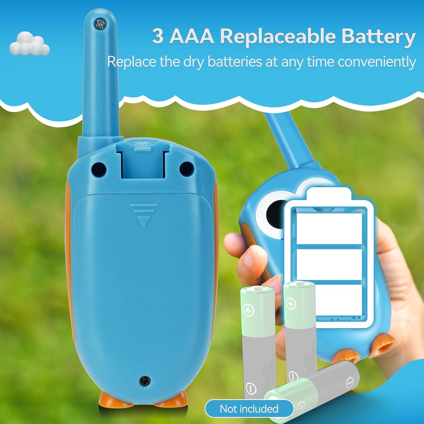 Retevis RT30 Kids Walkie Talkies, Toddler Toys for 4-6 Year Old Boys Girls, Small Owl Toy Walkie Talkie for Kids, Easy to Use, LED Eyes, Christmas Holiday Toy Gifts, Indoor Role Play(Blue,2 Pack)