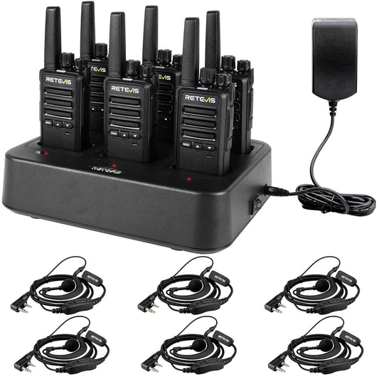 Retevis RT68 Walkie Talkies Rechargeable, Portable Two Way Radios 6 Pack with Six-Way Multi Gang Charger, Heavy Duty Walkie Talkie for Adults, Hands Free, Long Range, for School Restaurant Farm