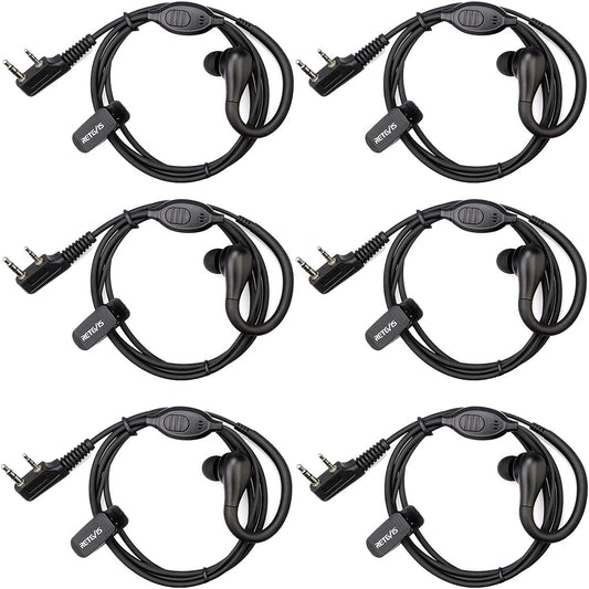 Retevis RT22 Walkie Talkie Earpiece with Mic, 2 Pin, for RT22 RT68 RT21 H-777 RT27 RT86A RT86S, Compatible with Pxton Baofeng BF-888S BF-T26 Kenwood Two Way Radio, Two Way Radio Earpiece(6 Pack)