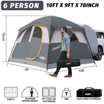 UNP SUV Tent for Camping, 6-Person SUV Tailgate Tent - Easy Set Up with Rainfly, 10'x9'x78in(H)