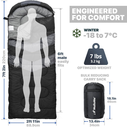 MalloMe Sleeping Bags for Adults Cold Weather & Warm - Backpacking Camping Sleeping Bag for Kids 10-12, Girls, Boys - Lightweight Compact Camping Essentials Gear Accessories Hiking Sleep Must Haves