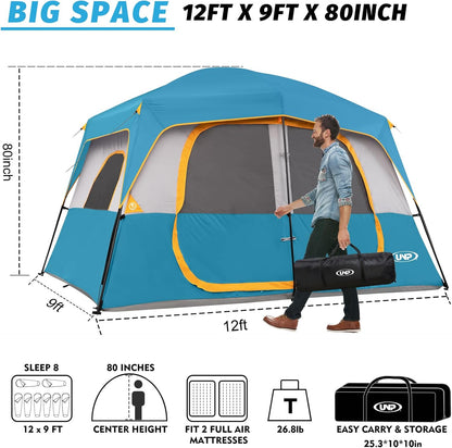 UNP Portable Cabin Tent for 4 Person and 8 Person Camping Tent Easy Set Up, Waterproof with Top Rainfly for Outdoor Camping/Hiking