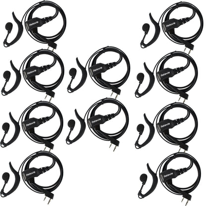 Retevis Walkie Talkie Earpiece with Mic,Volume Adjust,G Shape, for RT22 RT68 RT21 H-777 H-777S RT86,Compatible with Baofeng UV-5R 888S pxton Kenwood Two Way Radios,2 Way Radio Earpiece 2 Pin(10 Pack)