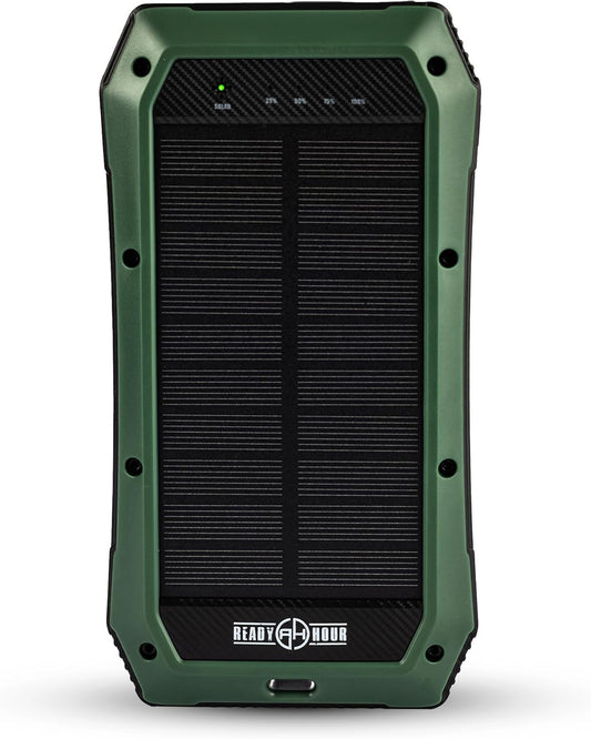 Ready Hour Wireless Solar PowerBank 20000mAh, Rugged Off Grid Backup with 20 LED Room Light, USB C, Wireless Charging and SOS Mode