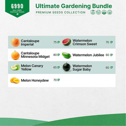 7 Melons and 25 Summer Vegetable & Greens Seeds Variety Pack Bundle, 7,000+ Non-GMO Heirloom Garden Seeds for Planting Vegetables and Melons for Indoor & Outdoor Gardening