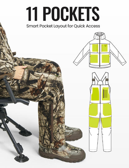 TIDEWE Hunting Clothes for Men, Silent Water Resistant Hunting Jackets and Bibs, Next Camo G2
