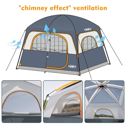 UNP Tents 6 Person Waterproof Windproof Easy Setup,Double Layer Family Camping Tent with 1 Mesh Door & 5 Large Mesh Windows -10'X9'X78in(H)