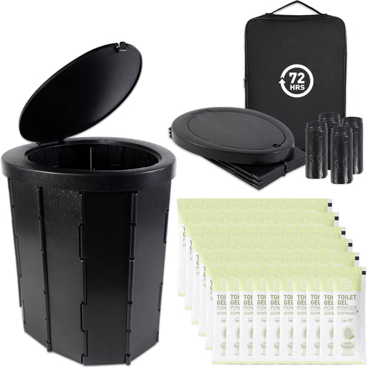 72 HRS Portable Collapsible Camp Toilet - Extra Large, Lightweight & Sturdy (With 12 Toilet Bags)