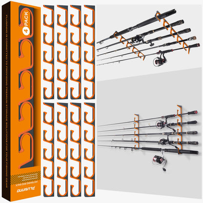 PLUSINNO H5 Horizontal Fishing Rod/Pole Holders for Garage, Wall or Ceiling Mounted Fishing Rod Rack, Aviation Aluminum Fishing Holder Holds up to 5/10/20 Rod or Combos Fishing Gear and Gifts for Men