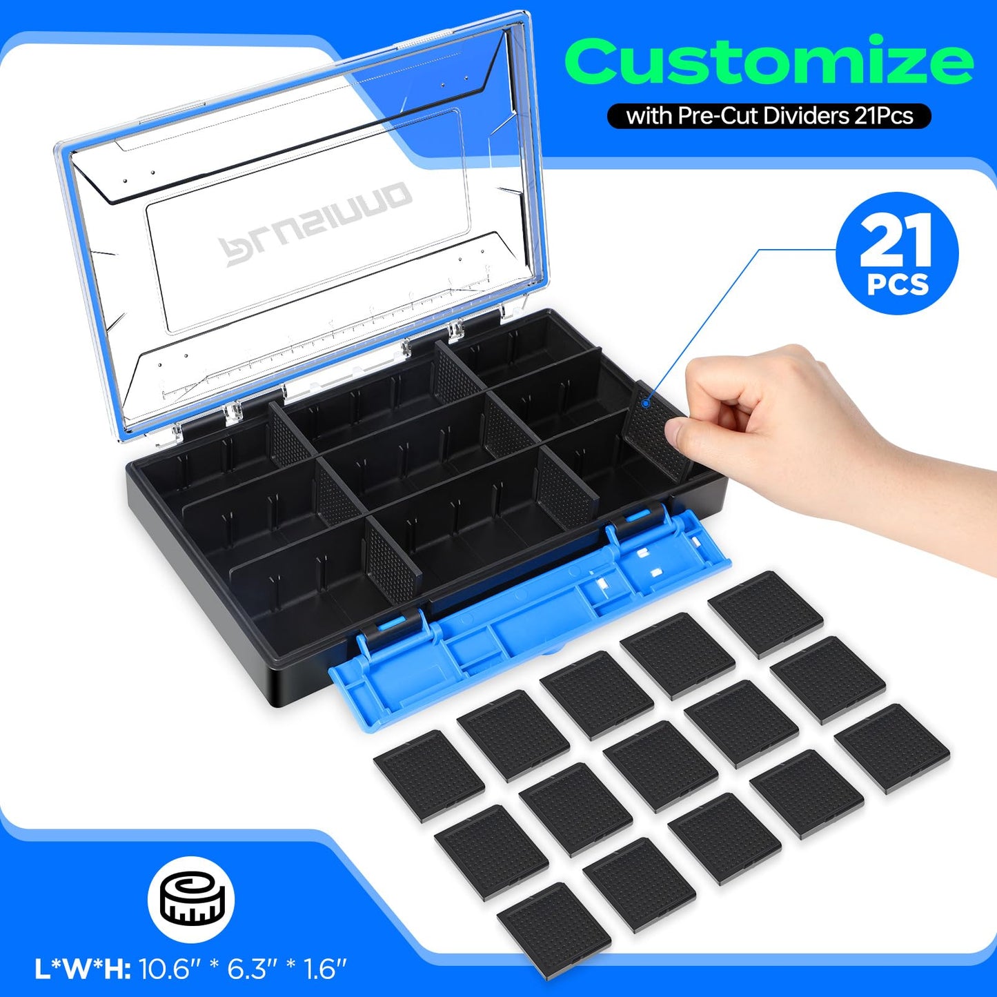 PLUSINNO Tackle Box Organizer, 1/2 Packs Waterproof Tackle Trays, Fishing Tackle Box with Removable Dividers, Fishing Box Tackle Trays and Terminal Tackle Storage
