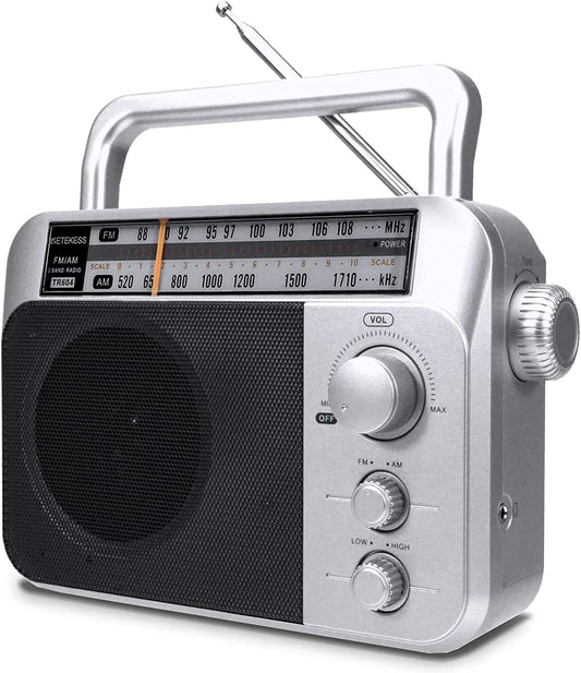 Retekess TR604 AM FM Radio,Portable Radio Plug in Wall,D Battery Operated,Large Dial,High/Low Tone Mode,Big Speaker,Earphone Jack,for Home,Picnic,Senior