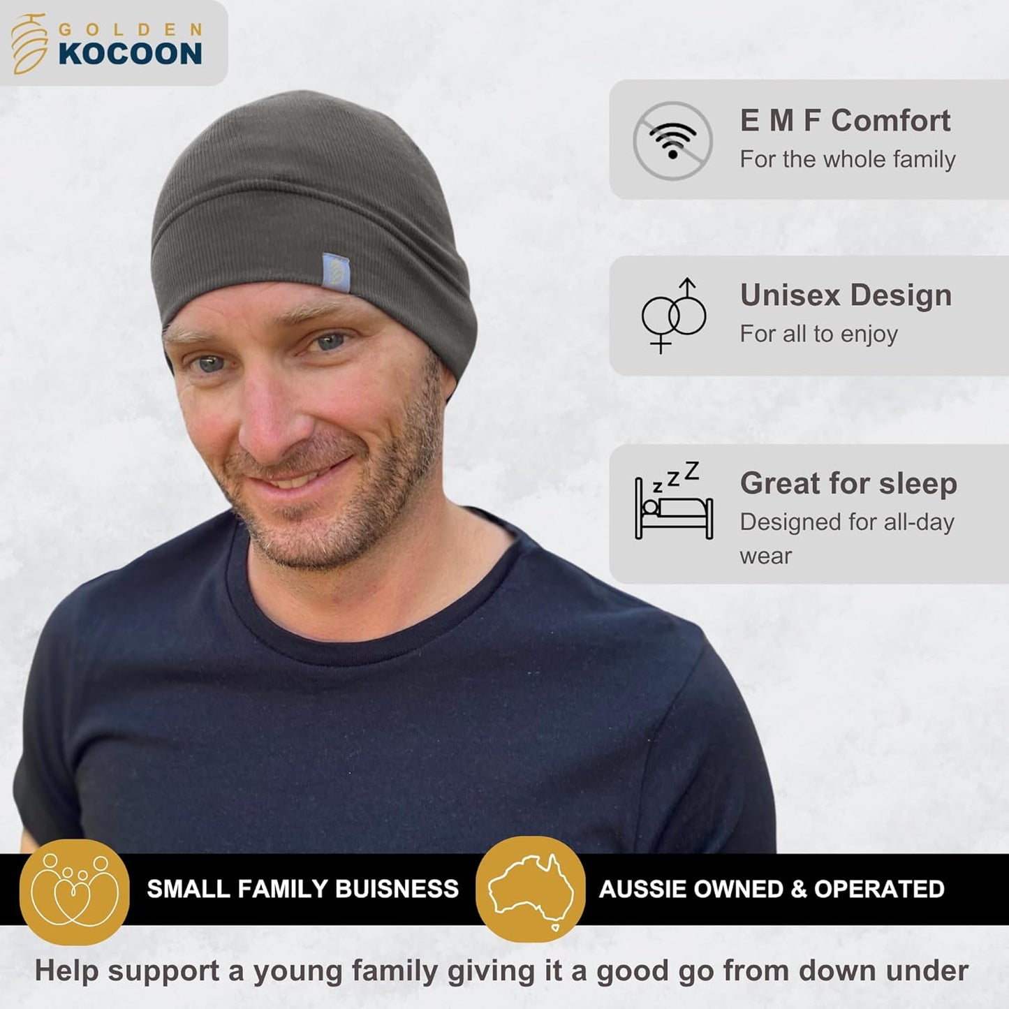 .E-M-F Skull Cap Hat, Using a Thin Bamboo Lyocell Fabric - EcoShield™ Fara-Day Fabric - Wear Under a hat or on its own - Ideal for Everyday 5 G, B T, Smart Meter & Wi Fi environments Grey