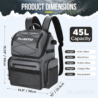 PLUSINNO Cooler Fishing Backpack with Rod Holders 45L Large Water-resistant Fishing Tackle bag Store Fishing Gear Fishing Gifts for Men Father, Sport Bags