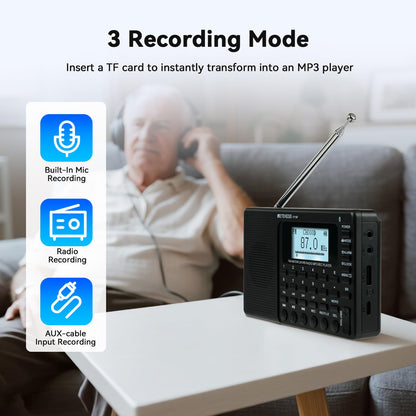 Retekess V115 Shortwave Radio, Digital Radio AM FM, Shortwave Receiver with 1000mAh Rechargeable Battery, Presets, TF/AUX Playback and Recording, Bass Speaker, for Camping