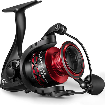 Piscifun Flame Spinning Reels, Lightweight 9+1BB Ultra Smooth Spinning Fishing Reels, 19.8LBs Max Drag, 2000, 3000, 4000, 5000 Series, Red & Blue