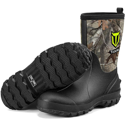 TIDEWE Rubber Boots for Men, 5.5mm Neoprene Insulated Rain Boots with Steel Shank, Waterproof Mid Calf Hunting Boots, Sturdy Rubber Work Boots for Farming Gardening Fishing