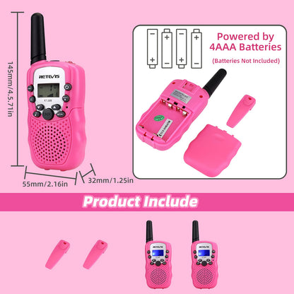 Retevis RT388 Walkie Talkies for Kids, Birthday Gifts for 6 7 8 9 10 11 12 Year Old Girls, 22 CH LCD Flashlight, Pink Walkie Talkies Christmas Gifts Toys for Girls(Pink, 2 Pack)
