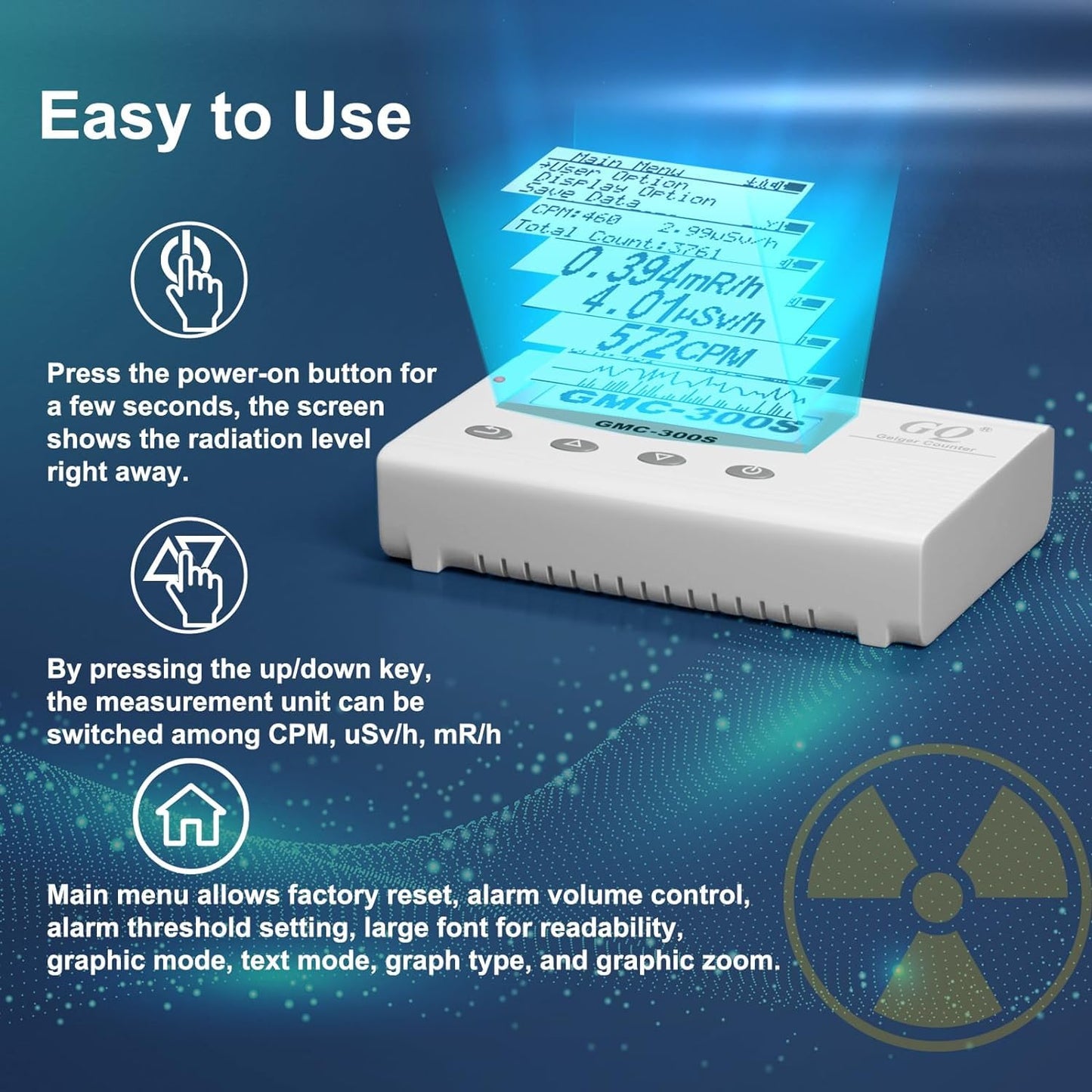 GQ GMC 300S Nuclear Radiation Detector Meter Test Equipment Lab Radiation Protection Supplies Dosimeter Beta Gamma X-ray Portable Radiation Monitor Meter USA Product