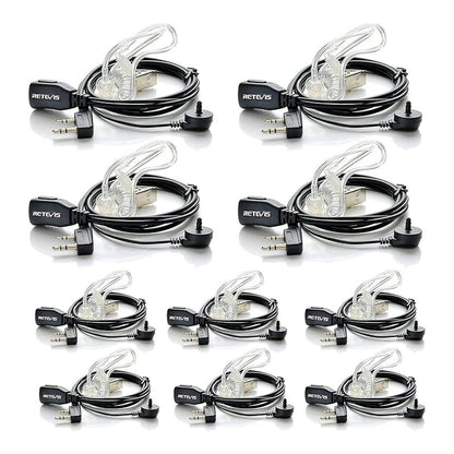 Case of 10, Retevis Walkie Talkies Earpiece with Mic 2 Pin Acoustic Tube Headset, for RT22 RT21 RT68 H777, Compatible with Pxton Baofeng BF-888S BF-T26 Kenwood walkie talkie, Two Way Radio Earpiece