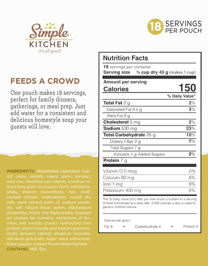 Simple Kitchen Garden Vegetable Soup Mix - 17 Servings for Meal Prep, Gluten Free, Vegetarian, Dehydrated & Freeze Dried Survival Food for Camping Meals, Backpacking & Hiking, Survival Kit, Pack of 4