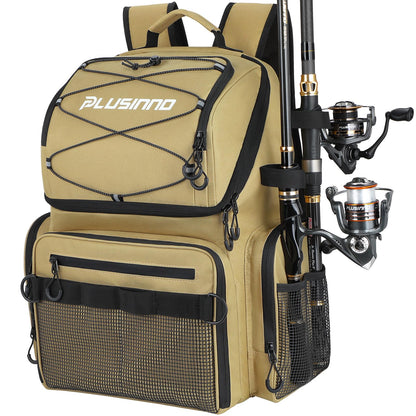 PLUSINNO Cooler Fishing Backpack with Rod Holders 45L Large Water-resistant Fishing Tackle bag Store Fishing Gear Fishing Gifts for Men Father, Sport Bags