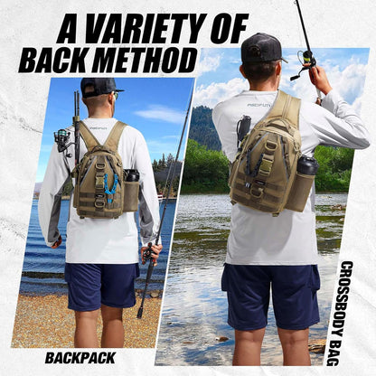 Piscifun Fishing Backpack with Rod Holder, Lightweight Sling Bag Storge Gear and Equipment