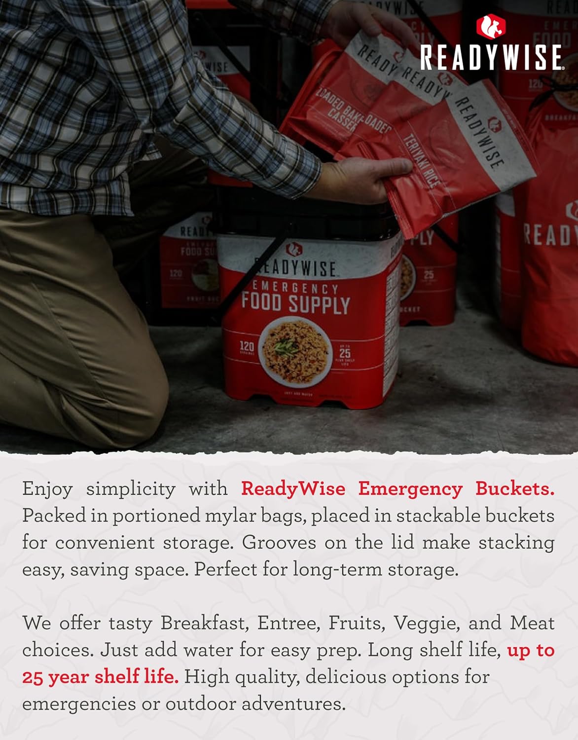 ReadyWise 7 Day Emergency Food Supply – 60 Servings Grab Bag, Camping Essentials, Freeze Dried Survival Food Kit & Dehydrated Meals, Prepper Bug Out Bag & Hurricane Supplies, up to 25 Year Shelf Life