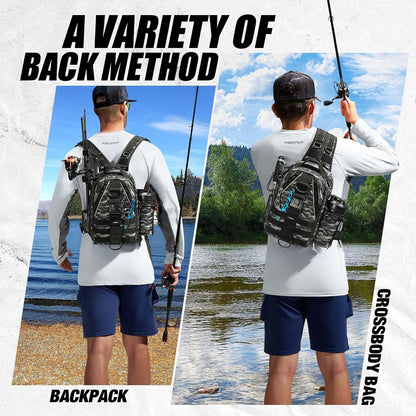 Piscifun Fishing Backpack with Rod Holder, Lightweight Sling Bag Storge Gear and Equipment