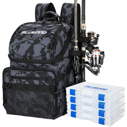 PLUSINNO Cooler Fishing Backpack with Rod Holders 45L Large Water-resistant Fishing Tackle bag Store Fishing Gear Fishing Gifts for Men Father, Sport Bags