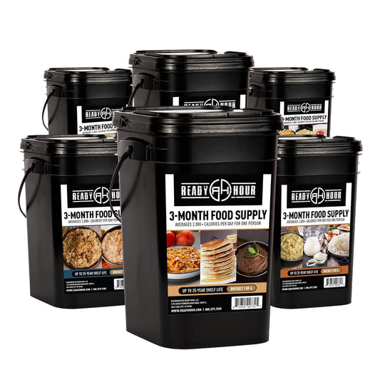 Ready Hour 3-Month Emergency Food Supply (846 Servings), 3-Month Kit, Food Storage Meal Entrées, Real Non-Perishable Meals, 25-Year Shelf Life Food, Portable Flood-Safe Container