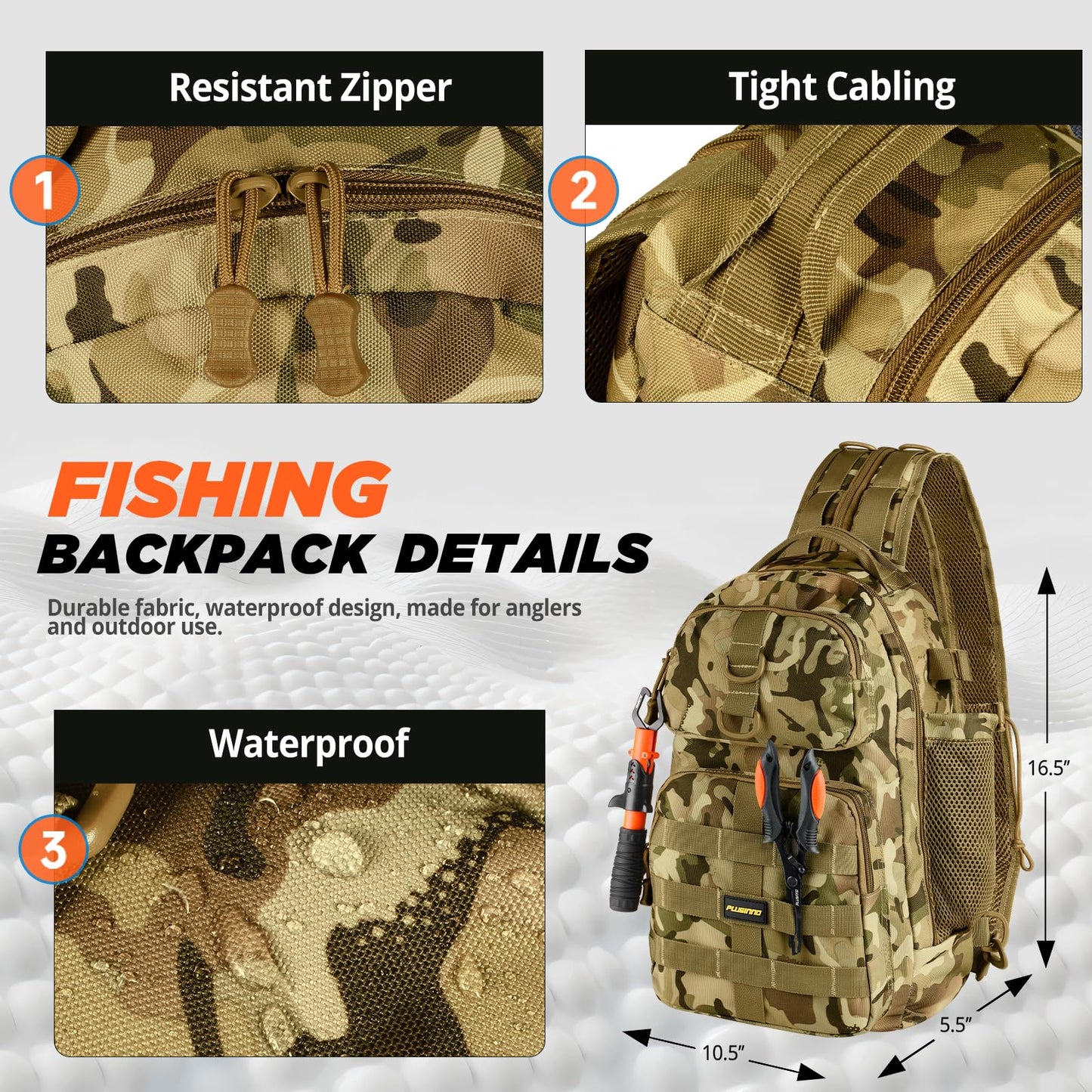 PLUSINNO Fishing Backpack with Fishing Rod and Reel Combos Tackle Boxes, Waterproof Tackle Backpack for Fishing Gear with Rod Holder, Fishing Gifts for Men with Fishing Tool Kit...
