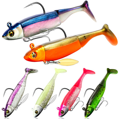 PLUSINNO Fishing Lures, Pre-Rigged Jig Head Bass Lures with Paddle Tail, Fishing Bait for Freshwater Saltwater, Soft Plastic Fishing Lures Baits for Trout Crappie Fishing Gear, Fishing Gifts for Men