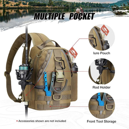 Piscifun Fishing Backpack with Rod Holder, Lightweight Sling Bag Storge Gear and Equipment